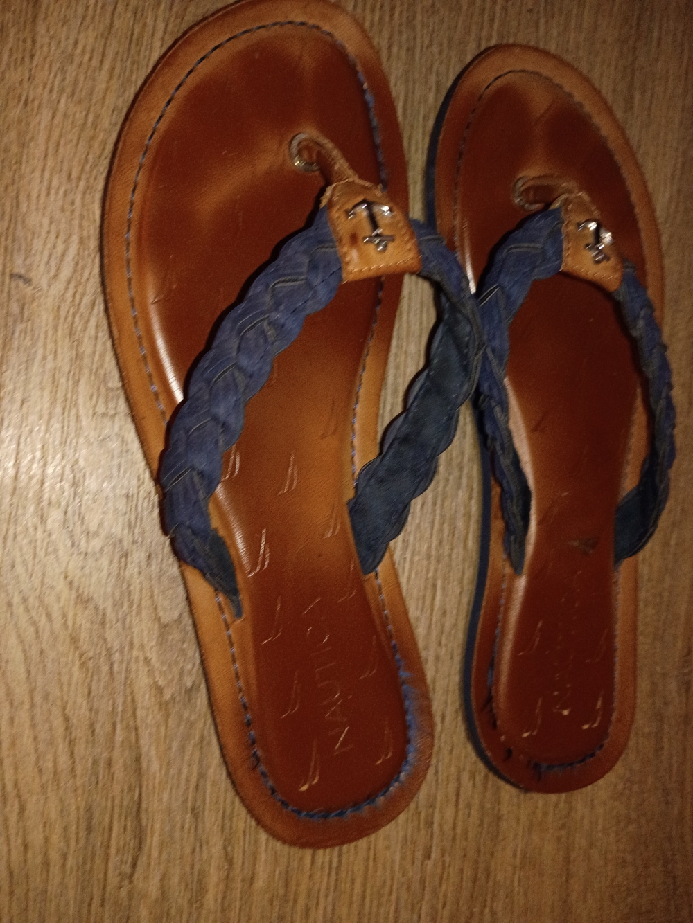 Nautica Braided Navy Anchor Leather Flip-Flops
